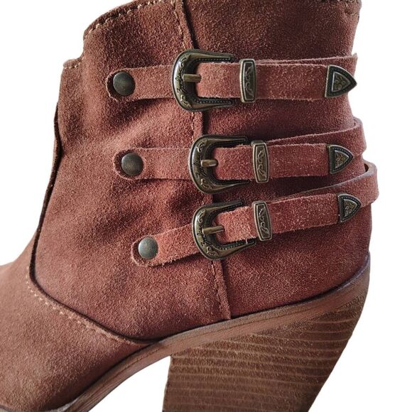 Zodiac Dacey Chestnut Suede Ankle Boots Women’s 7.5 Western Buckle Strap Side Zi - Picture 4 of 12